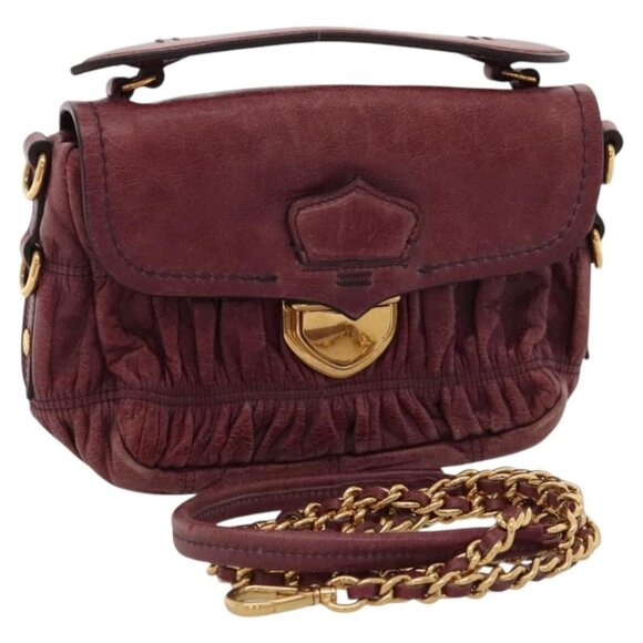 PRADA Shoulder Bag Leather Purple Gold Auth - Picture 1 of 16